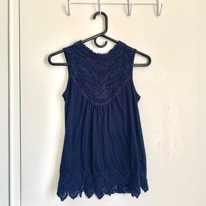 Navy crochet-detail sleeveless summer top - size small